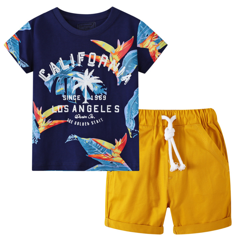 Kids Clothes Boys Summer Shirt Short Baby Clothing Toddler Clothes Set Toddler Floral Print Tee Shorts Baby Boy Shorts Set