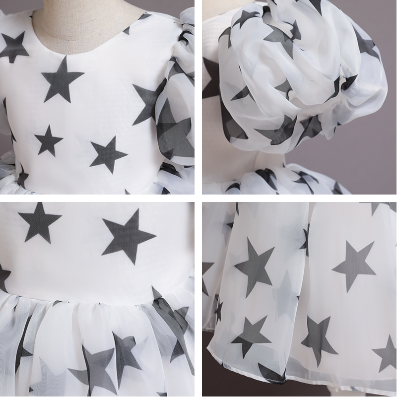 Conyson Elegant Girls Flower Puff Sleeve Dresses For Weddings Kids Formal Birthday Party Fairy Princess Cloth Children Tulle Set