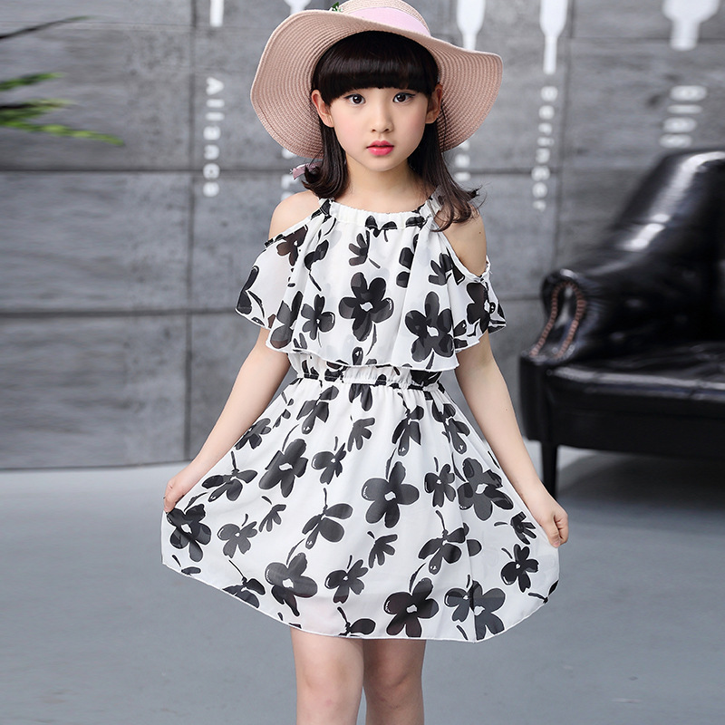 Top Pick Summer Girls Casual Dresses Girls Princess Party Ruffle Dress Print Short Sleeve Off-the-shoulder Girls Dress