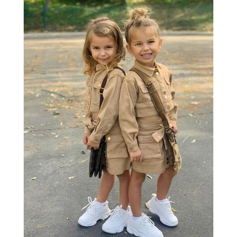 Conyson Boutique Kids Girls Clothing Sets Solid Jacket Shorts 2 Piece Casual Single Breasted Long Sleeve Top Short Girls Suits