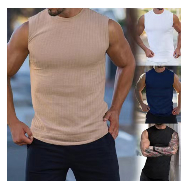 Conyson Muscle Custom Sport Oversize Men Gym Casual Solid Color Sleeveless Quick Dry Fitness T-Shirt With Collar Men Shirt