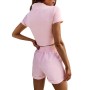 Factory price rts fashion summer Custom logo women designer suit clothes 2 pieces adult high-waisted t-shirt shorts clothing Set