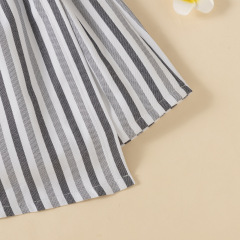 Conyson Spring Autumn New Arrivals Two Piece Set Puff Sleeve Tops Stripe Hypotenuse Short Skirt Baby Girls' Clothing Sets