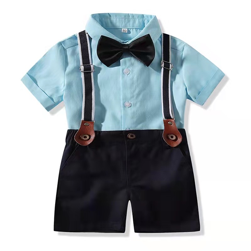 Conyson High Quality kids Summer Gentleman Short Sleeve Shirt+suspender Shorts 2pcs Outfits Baby Boys Pants Clothing Sets