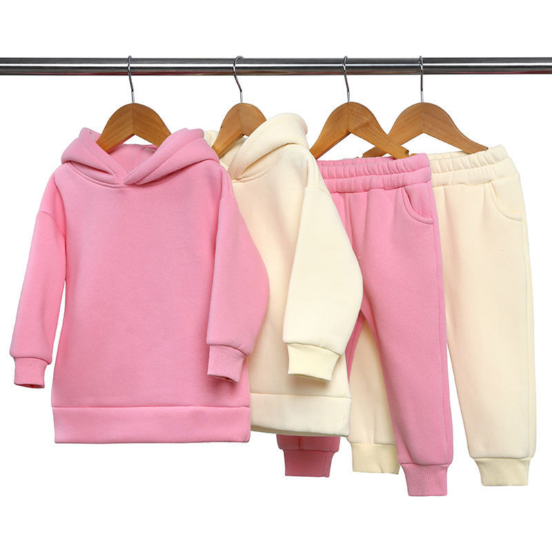 Conyson Custom embroidery cotton plain kids jogger sets pullover two pieces tracksuit children high quality kids sweatsuit sets