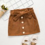 Conyson Wholesale Kids Clothes Spring Autumn Korean Velvet Button Belt bow Baby Girls Stripes Pocket Skirt Boutique Outfit Dress