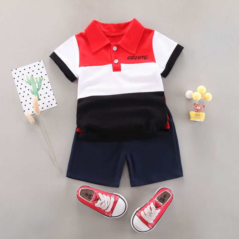 Conyson hot sale korea fashion toddler cotton patchwork apparel baby boys designer kids clothes summer outfit short clothing set