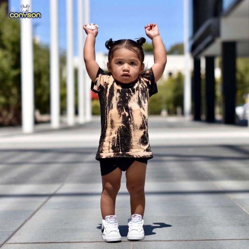 Conyson Wholesale Summer Toddle Boy Cotton Clothes Gold Print Top Baby Boys and Girls Short Sleeve T-shirts