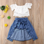 Conyson Wholesale Fashion Summer Children's Girls Clothes Suits Lace High Waist Top Denim Shorts Skirts 3 Pieces Elegance Sets