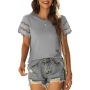 Conyson Hot Sale Spandex Polyester Fashion Lace Shirring 6 Colors Women Customizable Blank Casual T Shirt Women's T-shirts