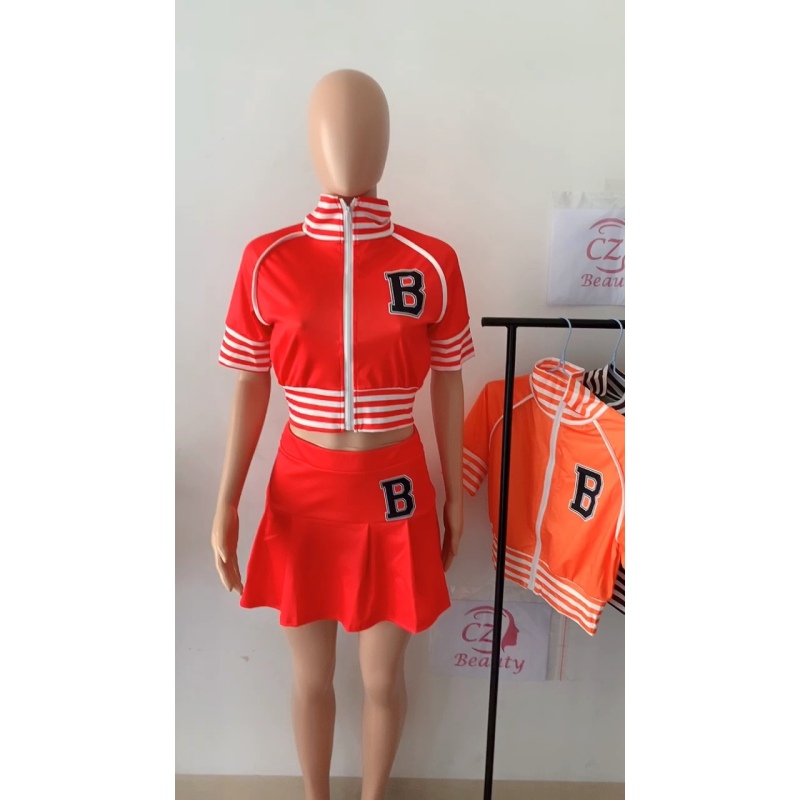 Custom 2 Piece Set Women Summer Skirts Tracksuit Two Piece Set Baseball Style Printings Outfit 2022 Plus Size Women Sets
