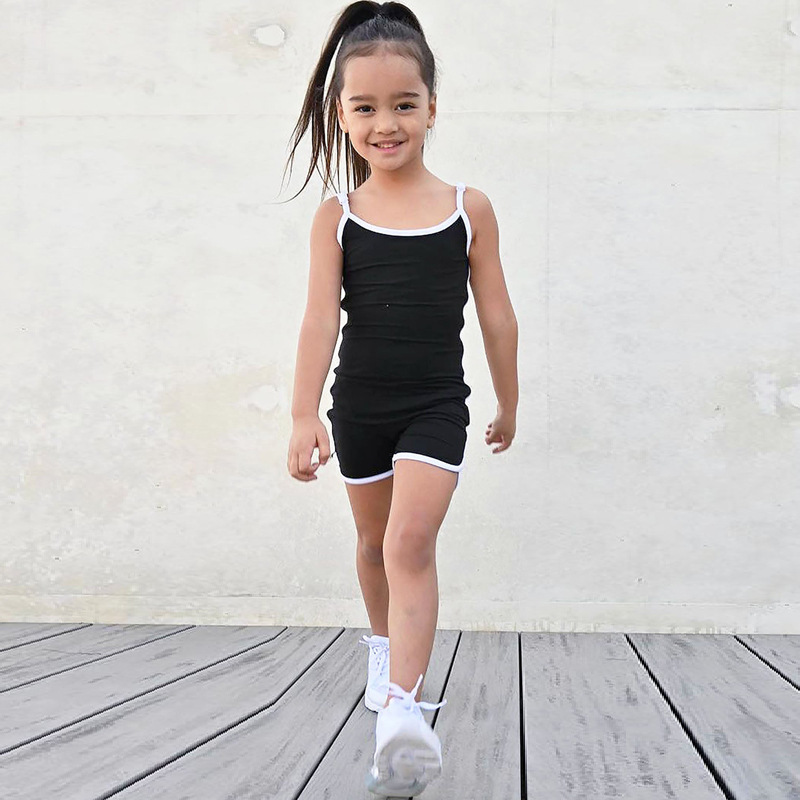 Conyson Wholesale Kids Clothes Summer Sleeveless Baby Girls Jumpsuit Solid Cotton Casual Parent-children Kids Girls Suspenders