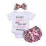 Factory Supply Baby Girl Clothes Three-piece Set Letter Printing Baby Short Sleeve Romper Clothing Sets