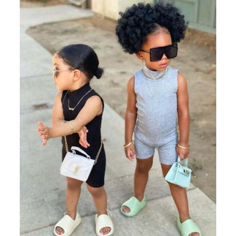Conyson New Toddler Girl Clothes Customized Logo Girls Solid One Piece Jumpsuit For Little Girls Toddler Bodysuits
