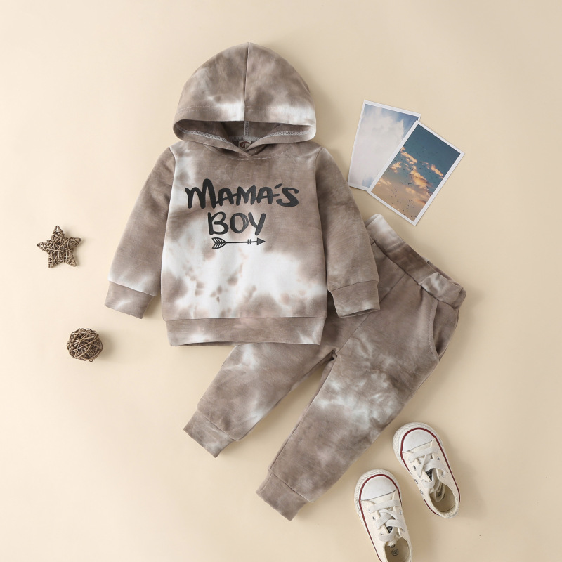 Conyson Kids Two Piece Clothing Set Children's Tie Dye Sweater Hooded Tracksuit Pullover Trousers Boys Two-piece Suit