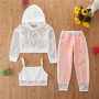 New Summer Kids Girl Sports Clothes Set Girls Hooded Shirt Vest Pants Girl Suspenders Vest 3pcs Outfits Kids Cotton Hollow Cloth