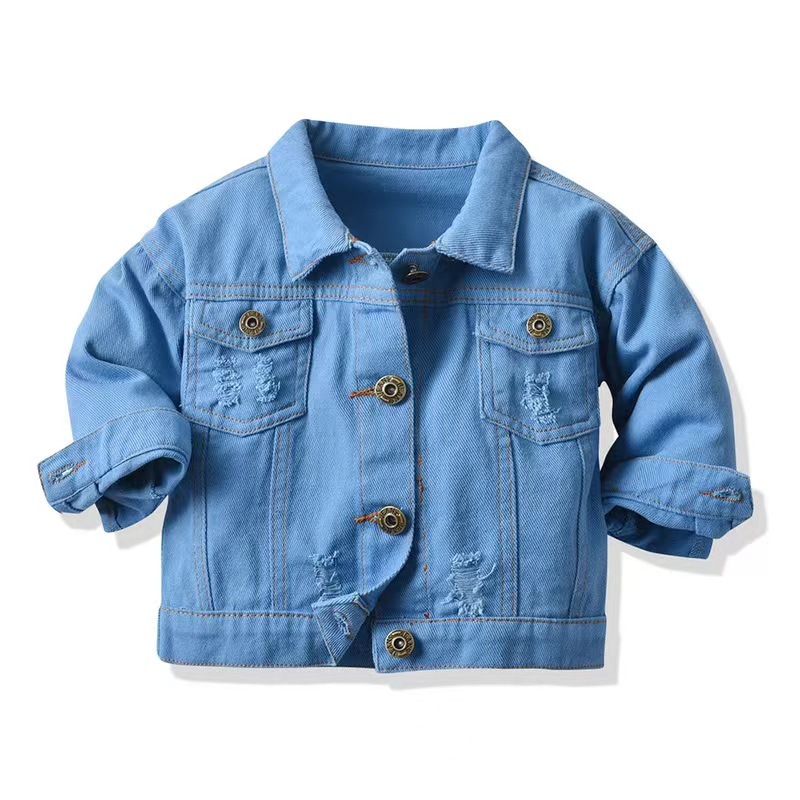 Conyson Spring Fashion Kids Girls Solid Hole Design Clothing High Quality Long Sleeve Children's Boys Clothes Jean Jacket