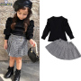 Conyson Wholesale Hot Sale Black Long Sleeve Pullover Baggy Baptism Baby Clothes Solid Toddler Girl 1-7 years dress set