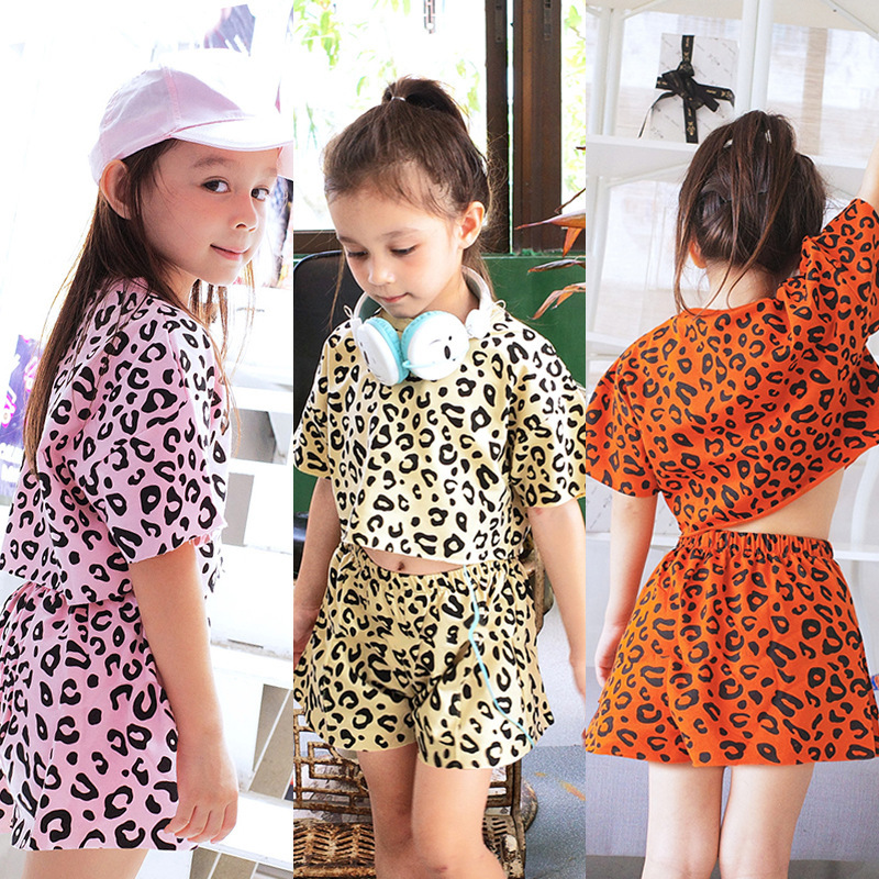 Conyson Fashion Leopard Printed Comfortable Summer Baby Girls Outfit Set Summer Cotton Baby Girl Clothing Sets Top short Pants