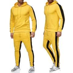 hot sale fashion custom logo adult Men Casual Solid Sports Suits Patchwork Hoodie+Pants Two Pieces Outfits Running Jogging Sets