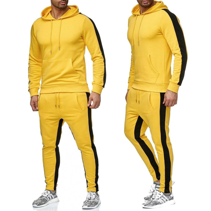 hot sale fashion custom logo adult Men Casual Solid Sports Suits Patchwork Hoodie+Pants Two Pieces Outfits Running Jogging Sets