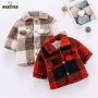 Conyson New Toddler Girls Plaid Lapel Collar Button Design Coat Jacket for Girls Boy Baby Kids Winter Children's Warm Outerwear