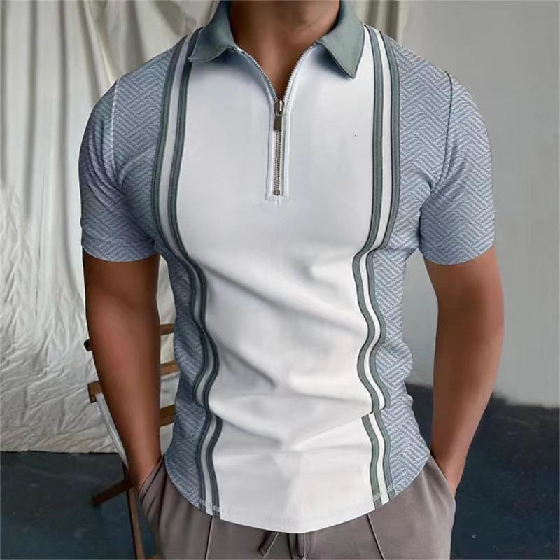 Conyson Western Style Summer Splicing Stripe Polyester Short Sleeve Loose Sports Golf Good Quality Men's T-shirt Polo T Shirts