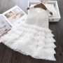 Conyson Wholesale Summer New Design Boutique Mesh Embroidery White Flower Ball Gown Girls Party Dresses