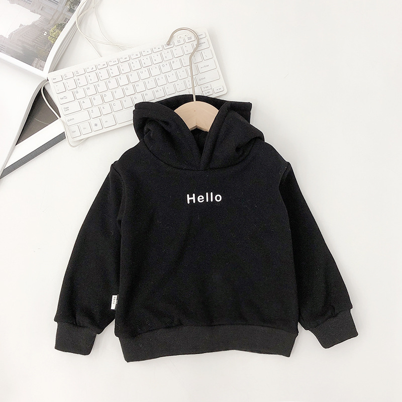 Conyson Baby Kids Boys Girls Clothes Hooded Letter Hello Solid Plain Hoodie Children Pullover Tops Custom Casual Kids Hoodies