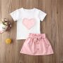 Conyson Kids Baby Clothes Summer Clothing Infant Children Easter Gift Print Pearls Heart Top Shirt Skirt 2Pcs Set Custom Outfit