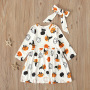 Wholesale Halloween Pumpkin Pattern Long Sleeve Skirt Head Band Two Pieces Outfits Casual Pajama Party Festival Dress