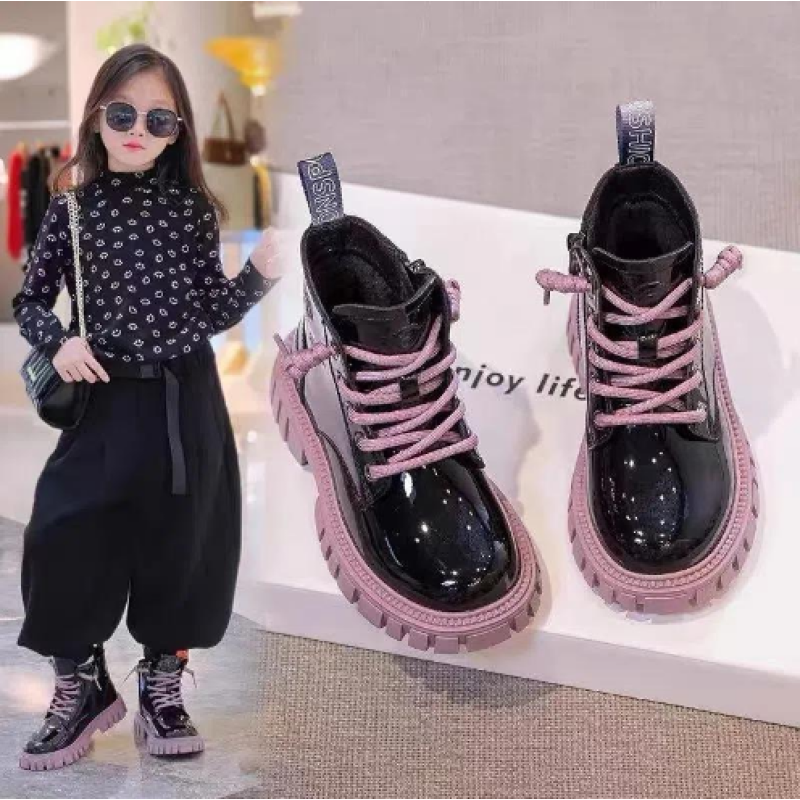 Conyson wholesale kids korean fashion designer lace-up candy color martin boot boy girls autumn winter PU Leather outdoor shoes