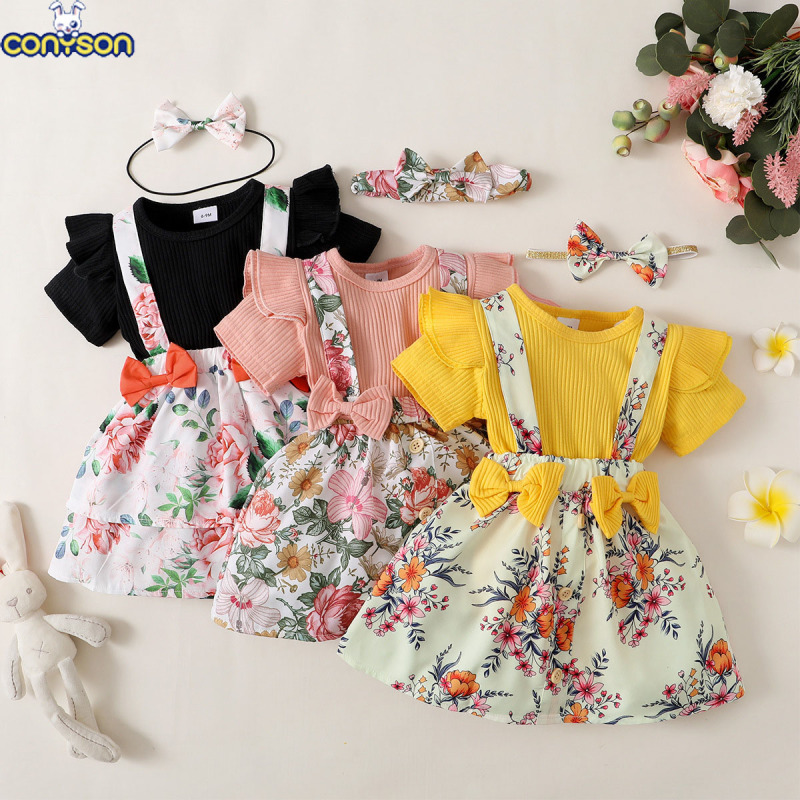 Baby Print Clothing Spring summer Girls cotton clothing casual Short Sleeve girls kids cotton clothes Set