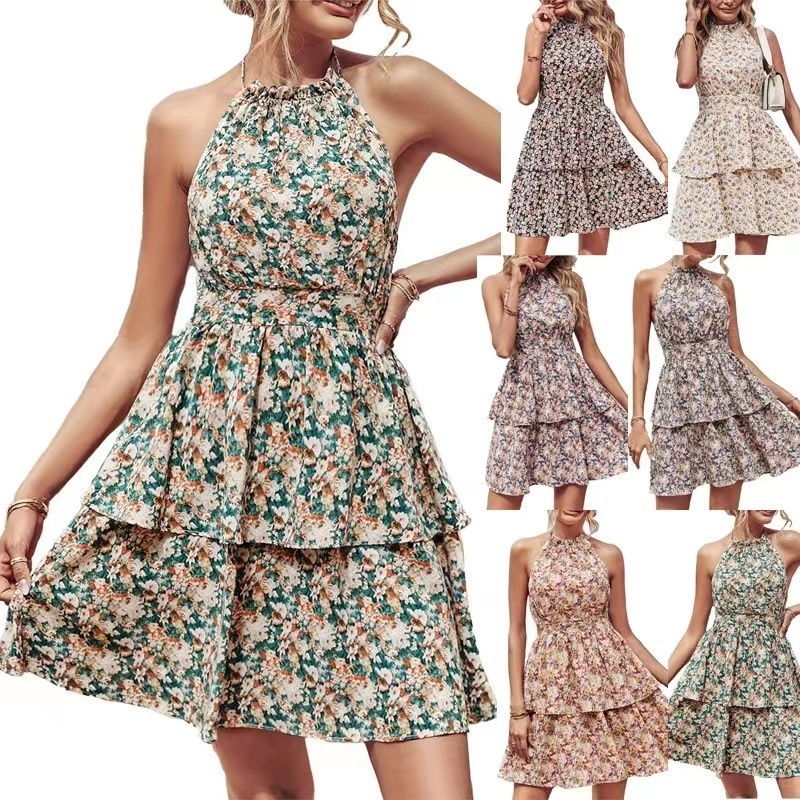 Conyson New Arrivals Summer Wholesale Women Vintage Floral Printed Backless Sleeveless Halter Neck Women's Long Elegant Dress