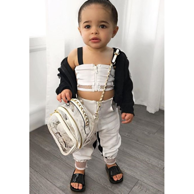 Conyson Mesh Zip White Cotton Tank Top High Waist Long Jogging Pants Workout Clothing Toddler Baby Girls 2pcs Tracksuit Set