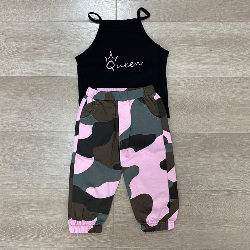 Conyson fashion boutique Baby suit Spring summer casual Sleeveless print vest kids clothing girls cotton Camouflage clothes Set