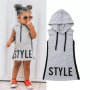 Atacado novo estilo infantil verão 2021 verão infantil algodão sem mangas barato liso estampa de letras roupa casual menina vestido