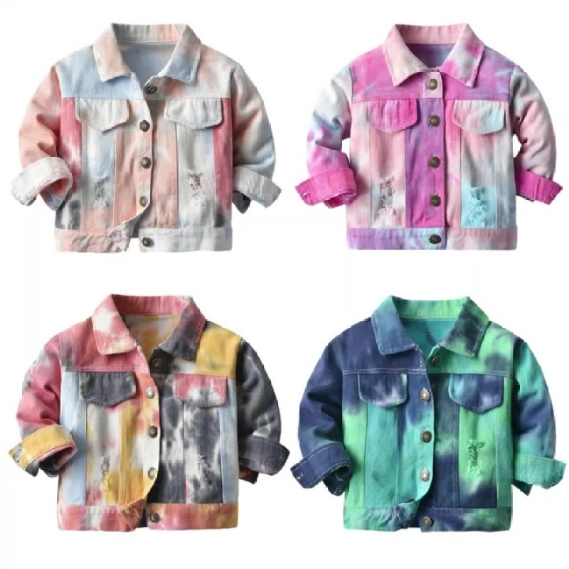 Conyson Hot Sale Multi-color Neutral Tie-dye Kids Clothing New Designer Children's Lapel Long Sleeves Denim Jacket for Baby Boys