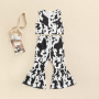 Conyson Kids Girl Clothes Set Vest Tops+ Leopard Print Sleeveless Bell-bottomed Flared Pants Outfits Kids Clothes Girl Outfits
