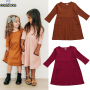 Conyson Spring Cotton Causal Kids Clothes Infant Baby Girls Knit Three Quarter Sleeve Solid Pocket Princess Flower A-line Dress