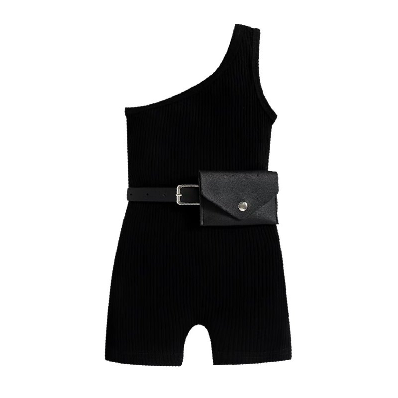 Conysonhot sale kids clothes summer baby clothing sleeveless stripes solid top vest shorts pack bag belt two pieces set