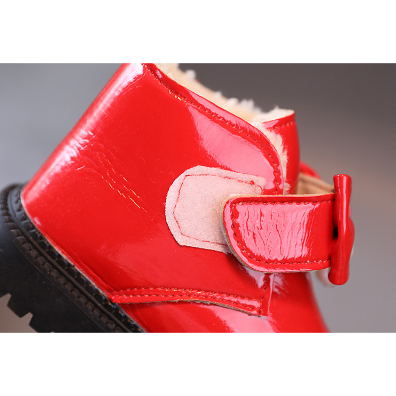Conyson hot sale shiny pu leather winter Korean fashion design children kid girl Outdoor walking warm fur Martin boot snow shoes