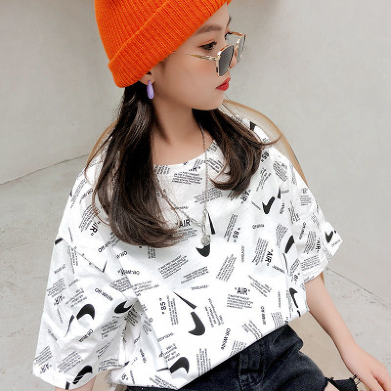 Conyson Wholesale Kids Clothes Baby Girls Fashion Letter Printed Short Sleeve Embroidered Outfit Casual Kids Little Girls Shirts