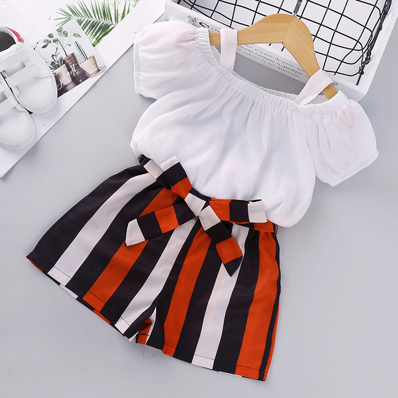 2021 hot selling summer cute fashion designed two-piece striped short sleeve striped baby girls clothes set children outfits
