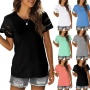 Conyson Hot Sale Spandex Polyester Fashion Lace Shirring 6 Colors Women Customizable Blank Casual T Shirt Women's T-shirts