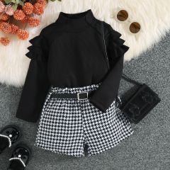Conyson Winter Hot Sale Children Clothes Knit Long Sleeve Korean Autumn And Winter 2 Pieces High Collar Strip Knitted Girl Set