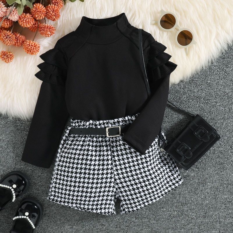 Conyson Winter Hot Sale Children Clothes Knit Long Sleeve Korean Autumn And Winter 2 Pieces High Collar Strip Knitted Girl Set