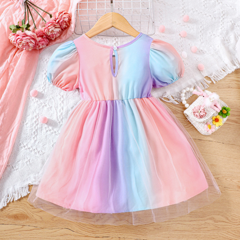 Conyson 2023 Summer Costume Casual Ruffle Bubble Sleeves Bow Flower Vintage Fairy Silk Tulle Kids Birthday Pageant Girl Dress