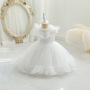 Conyson Hot Sale flower Girl Dress Mesh Birthday Princess Dress Puff European Style Embroidery Pearls Collar Sleeveless Dress