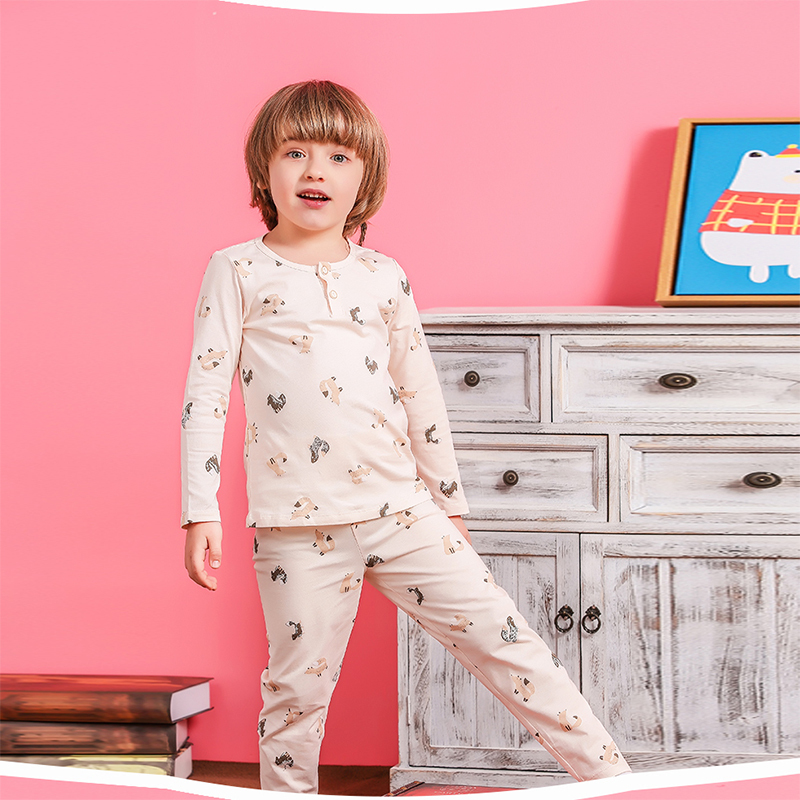 Wholesale Cute Long Sleeve Knitted Breathable Unisex Kids Cotton Pajamas Cartoon Boys Pyjamas Kids